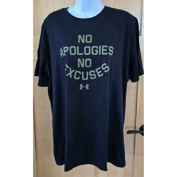 Under Armour Mens XL "No Apologies No Excuses" Black T-Shirt work out gym rat - Picture 1 of 7